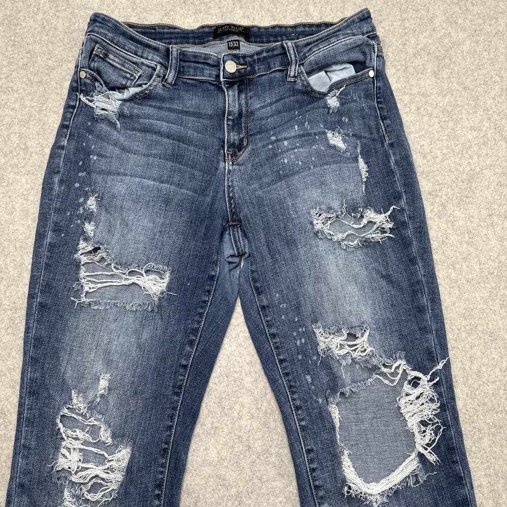 Judy Blue Straight Jeans Juniors 15/32 (30x29) Blue Mid Rise Distressed *WEAR*